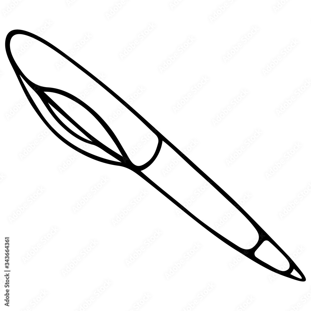 Ballpoint pen. Sketch. A must have in a school bag or at work. Vector illustration. Outline on an isolated background. Doodle style. Tool with a core inside. Used for writing, notes, signatures. Ballpoint pen. Sketch. A must have in a school bag or at work. Vector illustration. Outline on an isolated background. Doodle style. Tool with a core inside. Used for writing, notes, signatures.