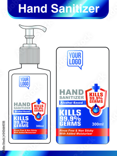 Hand sanitizer label design vector graphic template for packaging design.