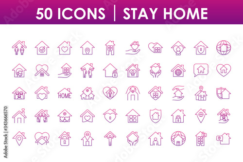 stay home icon set, gradient style