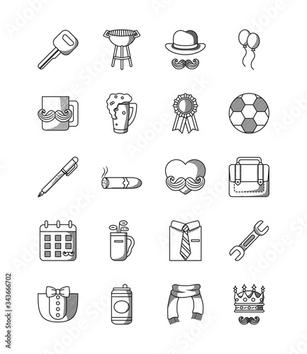bbq grill and Happy fathers day icon set, line style