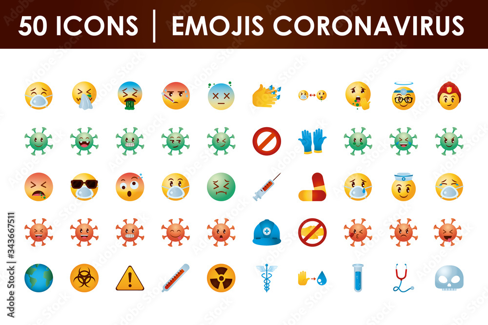 emojis coronavirus icon set, gradient style