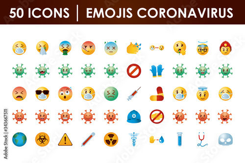 emojis coronavirus icon set, gradient style