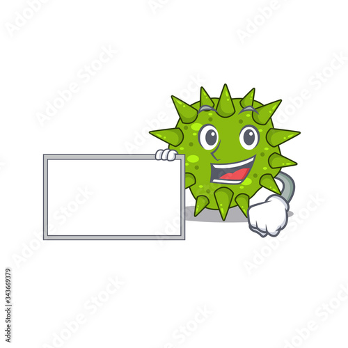 Vibrio cholerae cartoon character design style with board