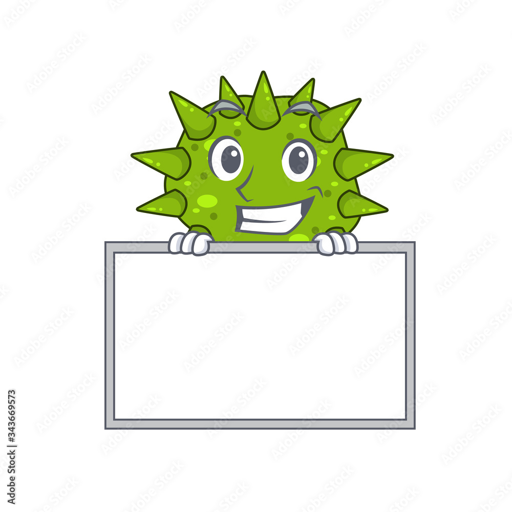 Fototapeta premium Smiling vibrio cholerae cartoon design style has a board