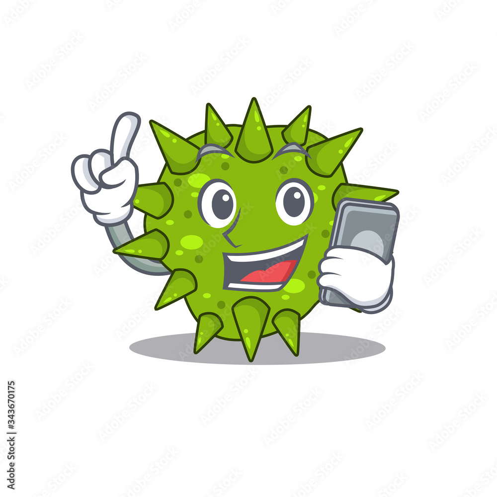 Vibrio cholerae cartoon character speaking on phone Vibrio cholerae cartoon character speaking on phone