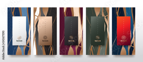 Vector set packaging templates japanese of nature luxury or premium products.logo design with trendy linear style.voucher, flyer, brochure,wallpaper.Menu book cover japan style vector illustration.