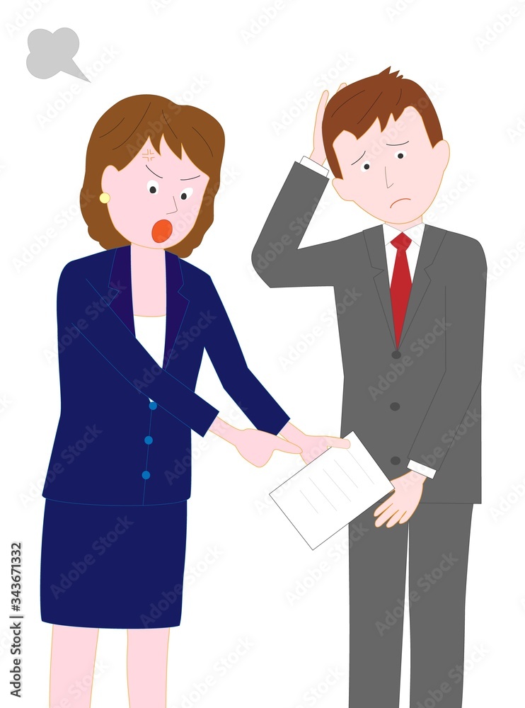 仕事のミスで会社の上司に叱られるビジネスマン。 仕事のミスで会社の上司に叱られるビジネスマン。