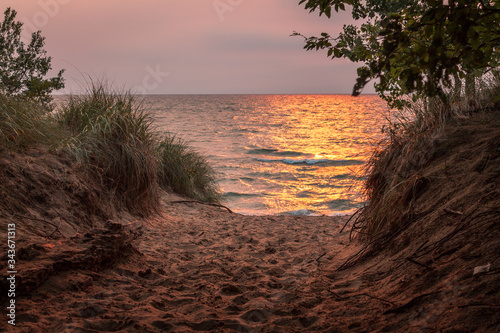 Sunset on Lake Michigan shot from the dunes of Saugatuck Michigan