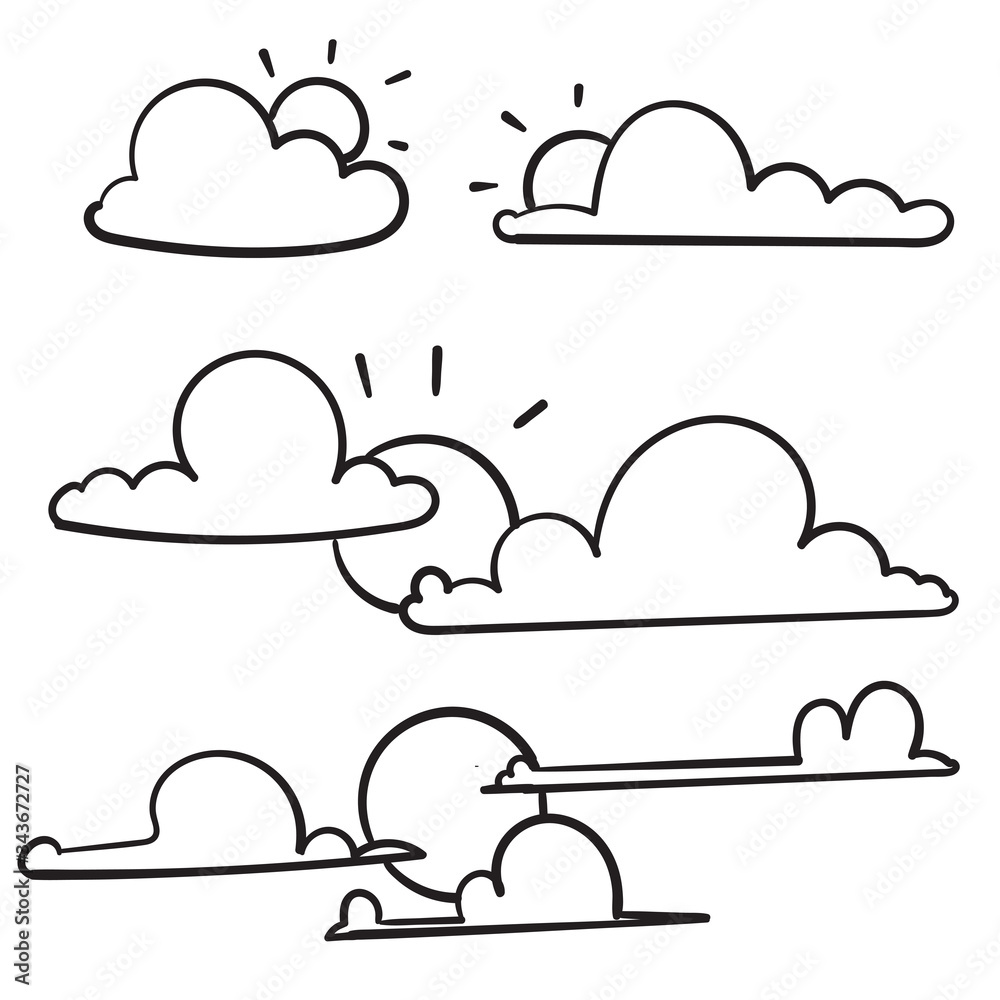 Naklejka hand drawn doodle cloud and sun illustration vector
