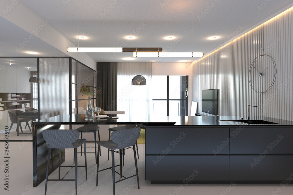 Fototapeta premium 3d render of luxury home interior, living room