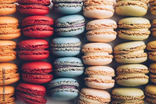 colorful macaroons arranged on a table