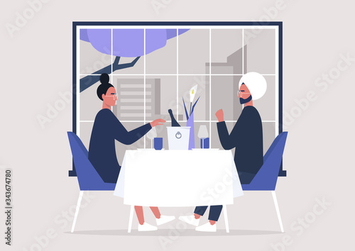 A romantic couple dinning in a fancy restaurant, modern lifestyle, celebrating event
