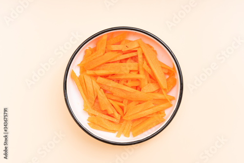 Shredded carrots in a Chinese tableware dish