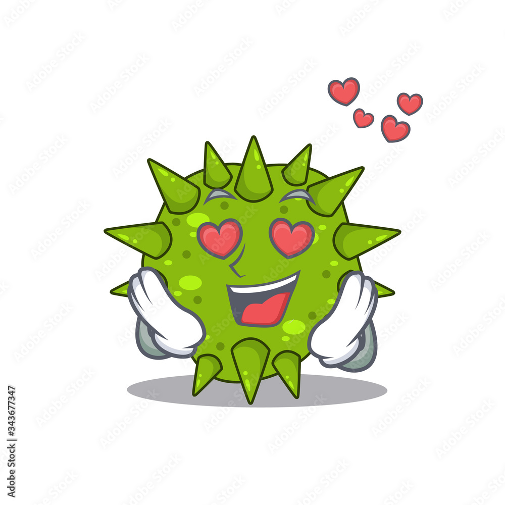 Cute vibrio cholerae cartoon character has a falling in love face