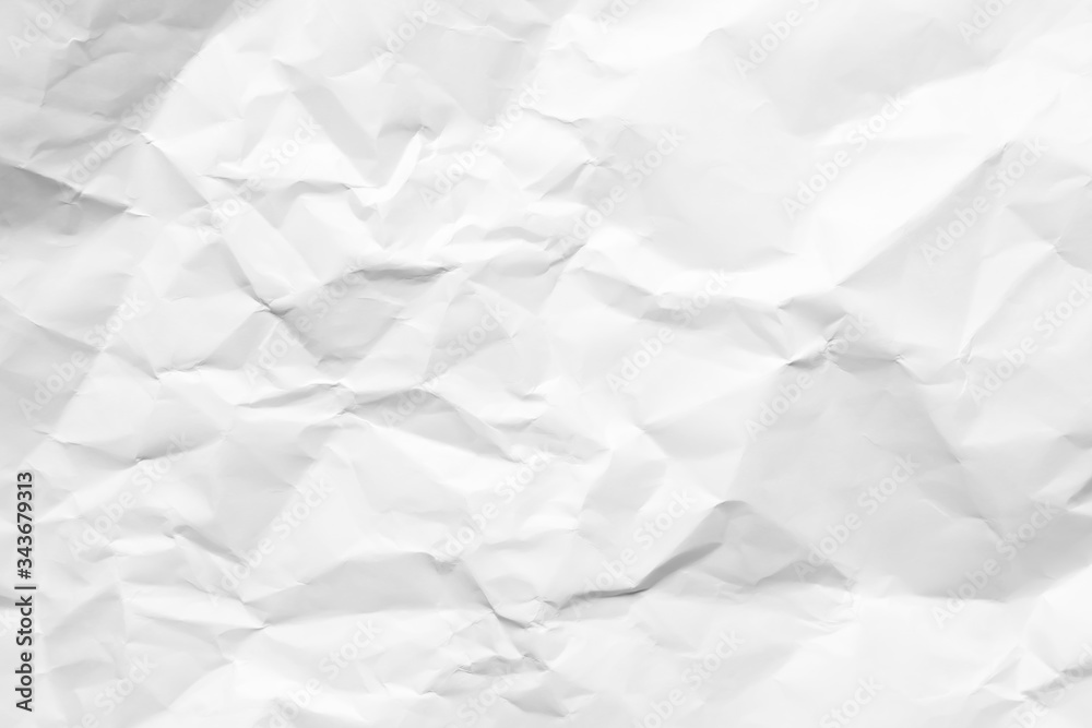 White crumpled paper texture background. Clean white paper. Top view.