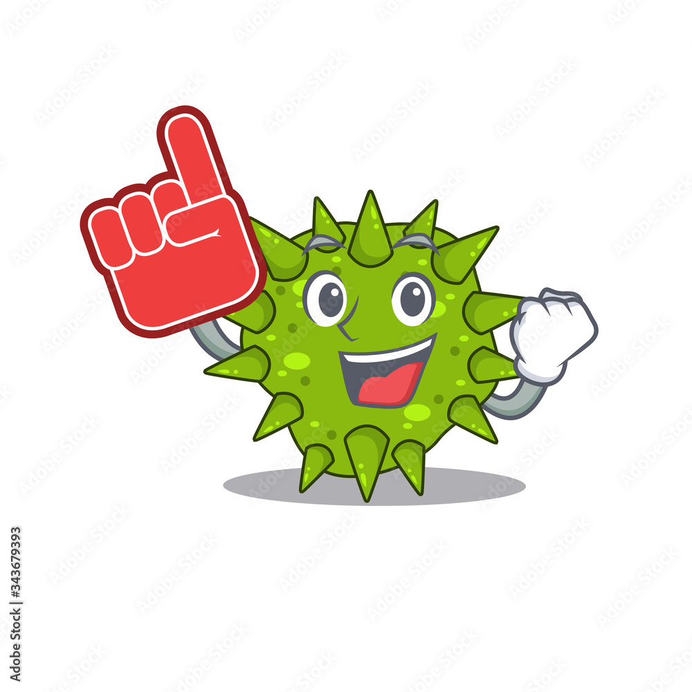Vibrio cholerae presented in cartoon character design with Foam finger Vibrio cholerae presented in cartoon character design with Foam finger