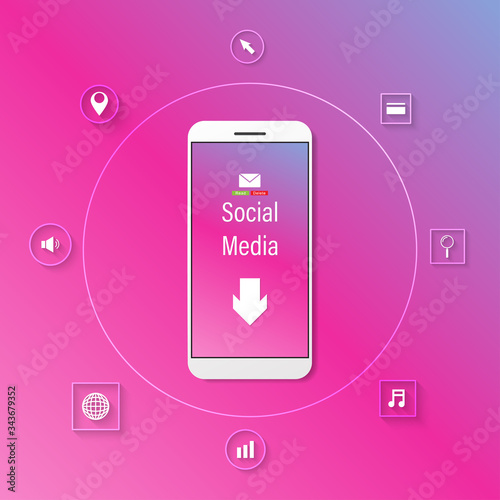 White Phone Social network concept design on multi colors background Vector