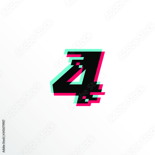 Initial Number 4 with Glitch Effect
