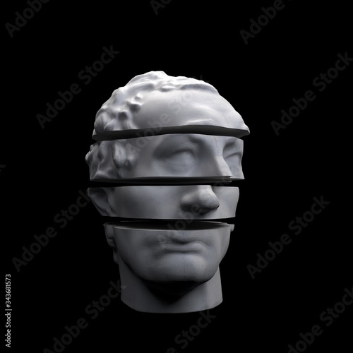 Abstract digital illustration from 3D rendering of Gattamelata bust sliced in four. photo