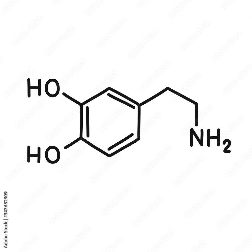dopamine chemical formula doodle icon, vector illustration dopamine chemical formula doodle icon, vector illustration