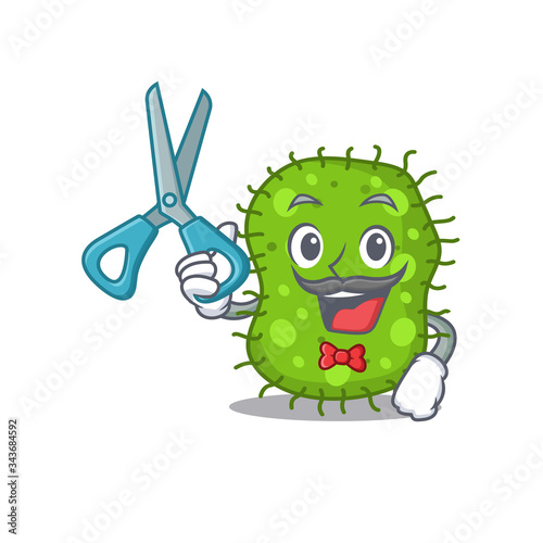 Sporty escherichia cartoon character design with barber