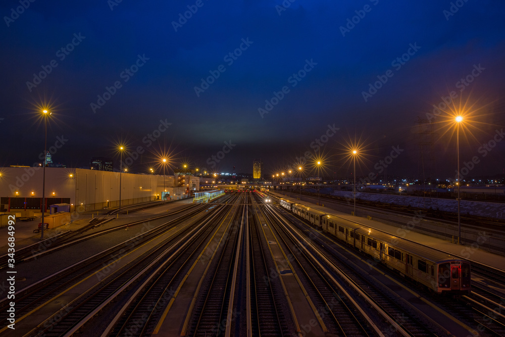 train tracks at night	
