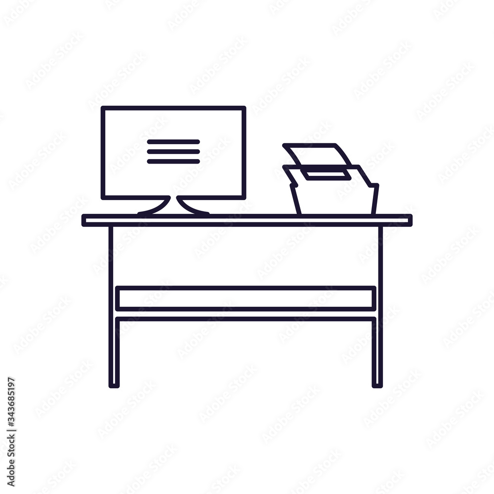 workspace with office furniture, line style icon workspace with office furniture, line style icon