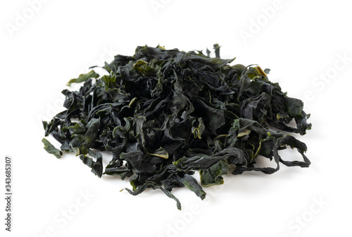 Dried seaweed placed on white background