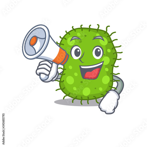 Cartoon character of escherichia having a megaphone