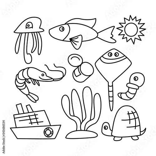 fish, marine and ocean life concept line design theme
