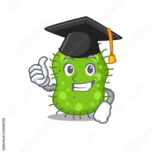 Happy face of escherichia in black graduation hat for the ceremony