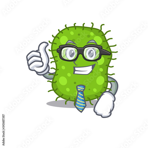 An elegant escherichia Businessman mascot design wearing glasses and tie