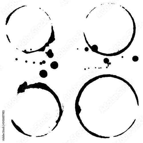 Set of black grunge vector cup stains marks. Ink, wine, water, paint or other liquid cup stains. Watercolor splashes collection