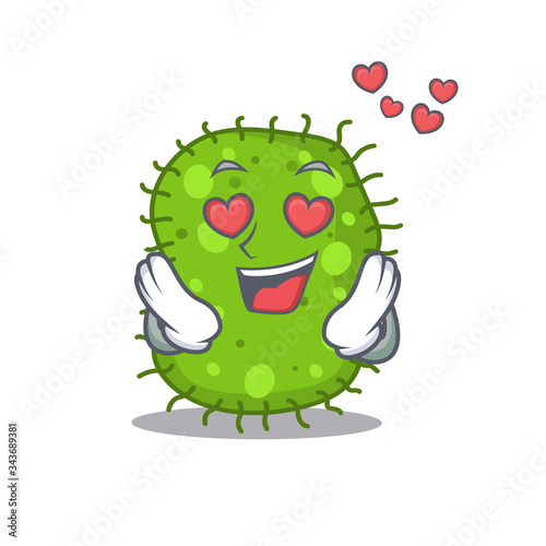 Cute escherichia cartoon character has a falling in love face