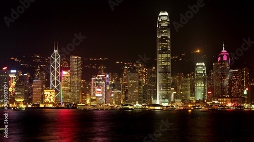 beautiful night timelapse of Hongkong harbour photo