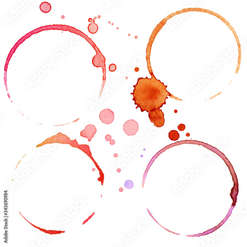 Set of grunge vector cup stains marks. Ink, wine, water, paint or other liquid cup stains. Watercolor splashes collection