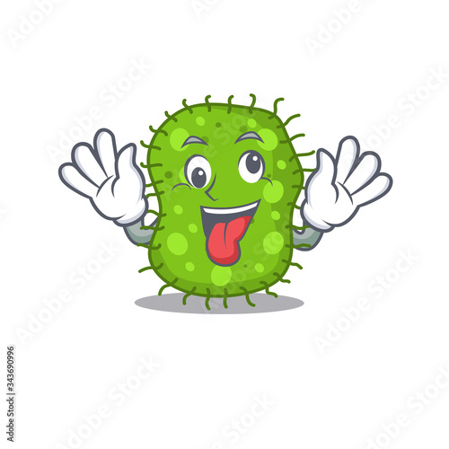 A cartoon design of escherichia having a crazy face