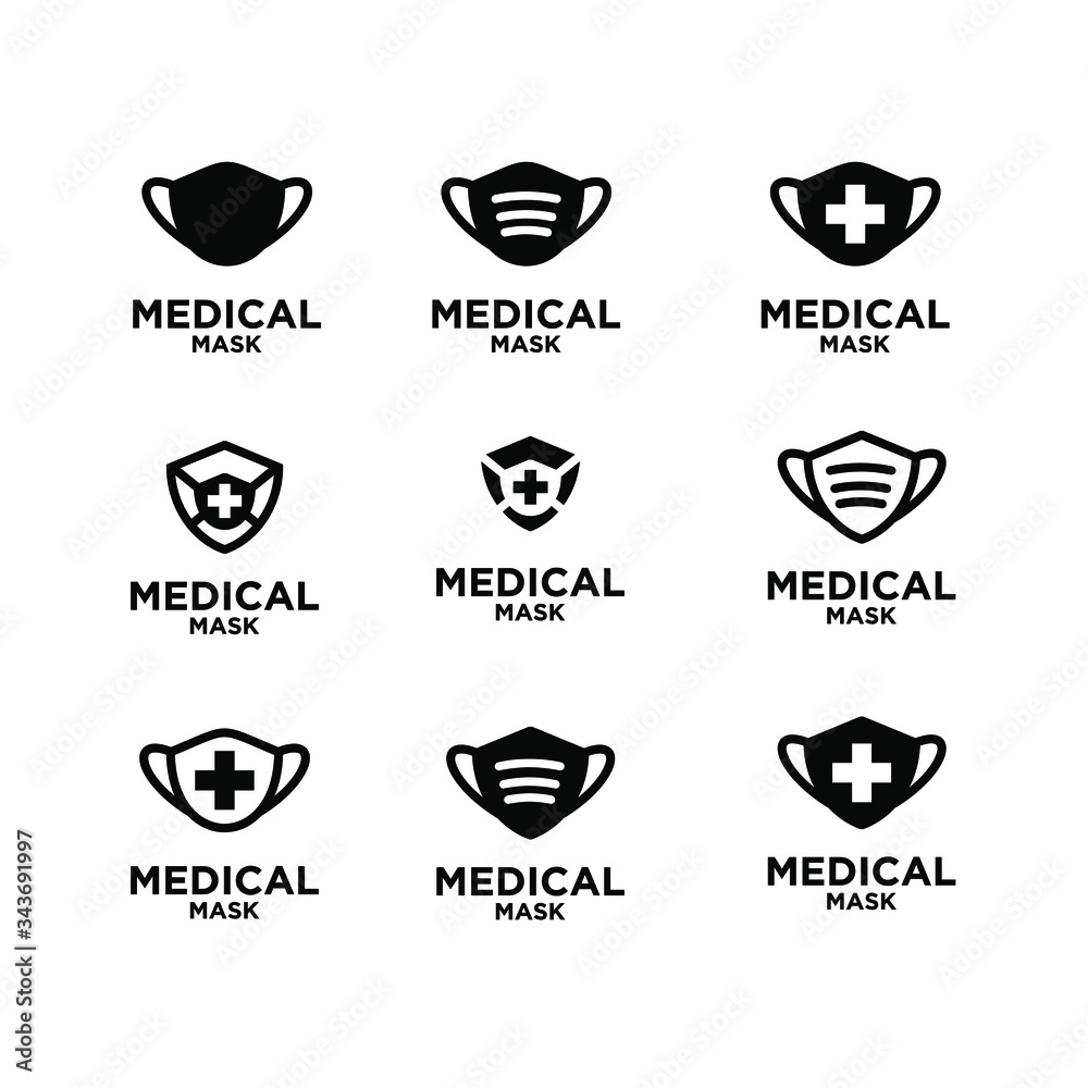 set collection medical mask black white abstract logo icon design vector isolated background