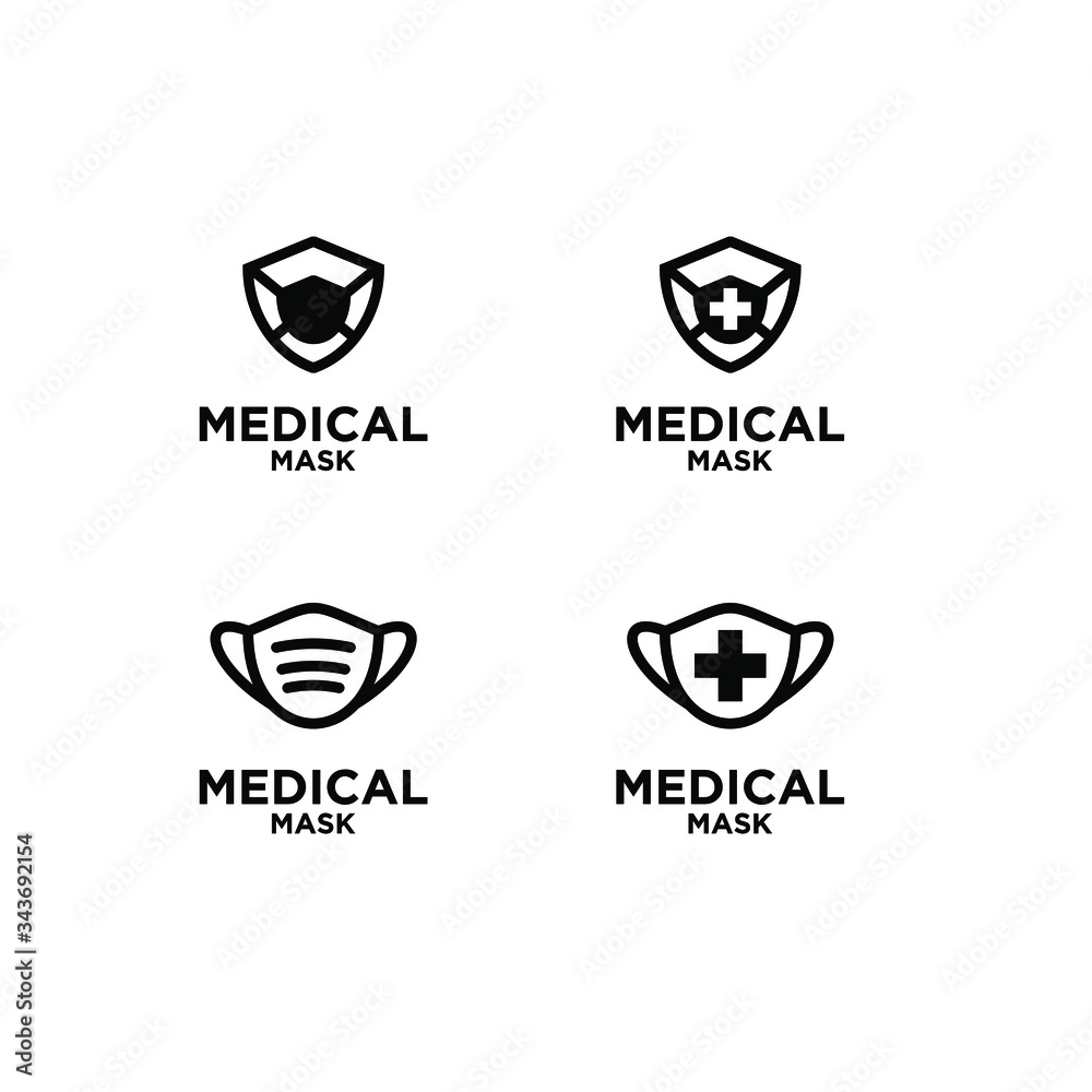 set collection medical mask black white abstract logo icon design vector isolated background set collection medical mask black white abstract logo icon design vector isolated background