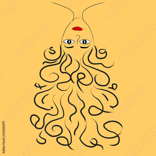 Beautiful girl on a yellow background, vector illustration
