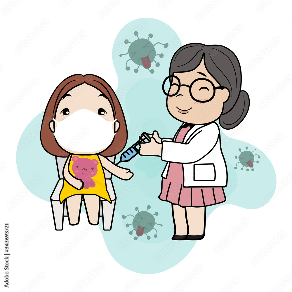 Illustration of a girl getting vaccinated.
Illustration of a girl getting vaccinated.