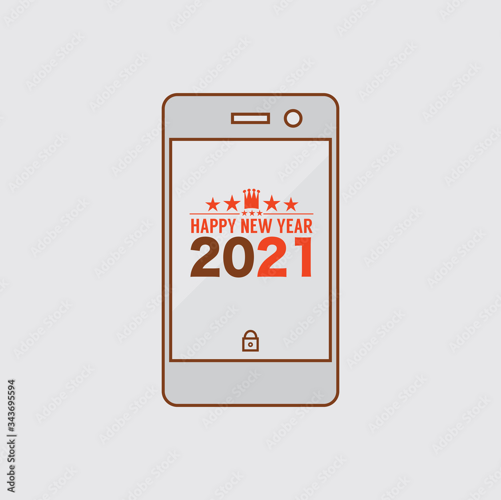 Flat Design Smart Phone Celebrate 2021 New Year Vector Illustration Flat Design Smart Phone Celebrate 2021 New Year Vector Illustration