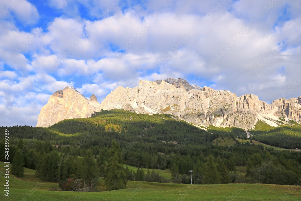 Dolomite Mountains and Forest - Dolomites, Italy, Europe. Out of focus.
