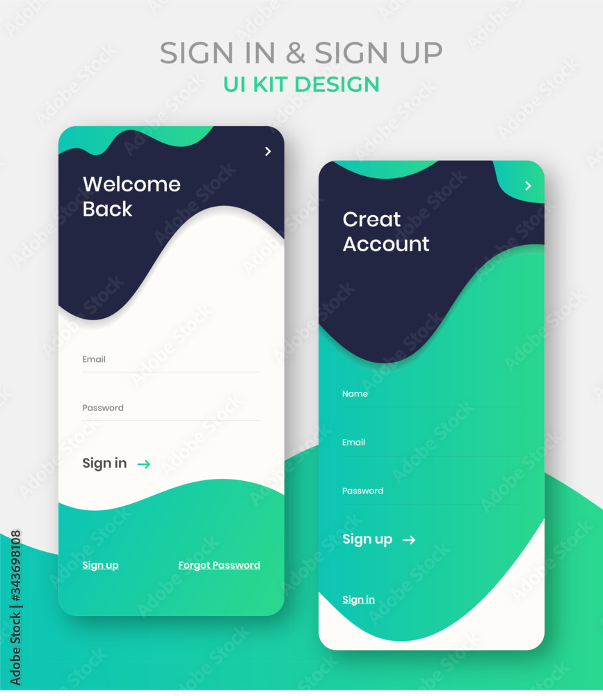 Sign in and sign up ui kit design or welcome back app screen template