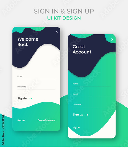 Sign in and sign up ui kit design or welcome back app screen template