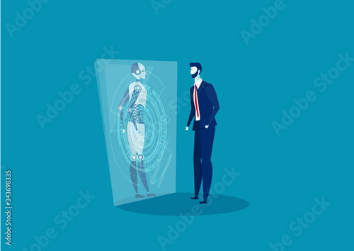 businessman look on glass robot Innovation Technology future concept vector.