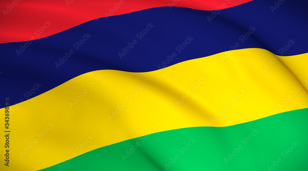 Mauritius National Flag (Mauritian flag) - waving background illustration. Highly detailed realistic 3D rendering