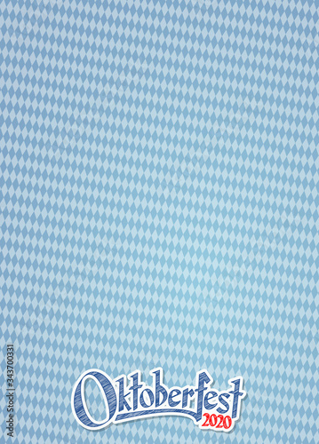 Oktoberfest 2020 background with blue-white checkered pattern