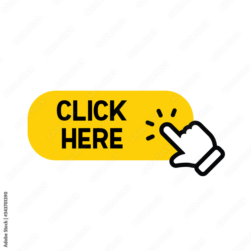 Click here button with hand clicking icon Click here button with hand clicking icon