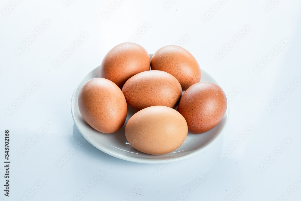 Six eggs isolated on white background. Six eggs isolated on white background.
